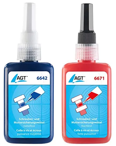 AGT Schraubensicherung: Schrauben- und Muttersicherungsmittel, mittel- und hochfest, 2x 50 ml (Schraubenfest, Muttern Sicherungsmittel, Schraubensicherungs)