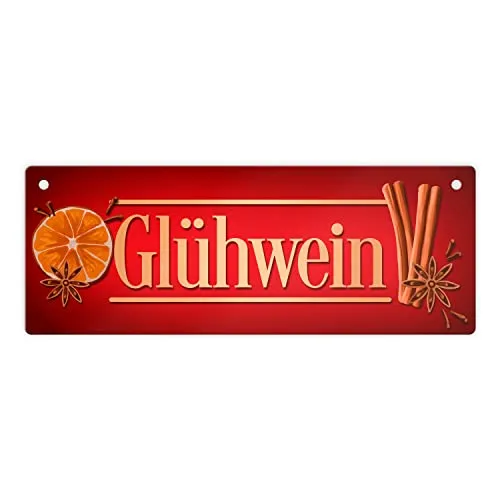 Glühwein Metallschild L in 10,5x28cm in rot