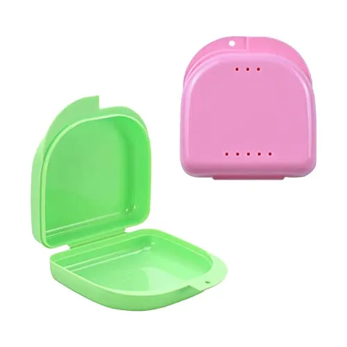 Dental Box 2 Stück Zahnspangendose Zahnspangenbox Prothese Aufbewahrungsbehälter für Mundpflege und Prothesenlagerung Grün/Pink