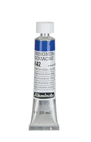 Schmincke - Designers Gouache, Ultramarinblau dunkel, 20 ml-Tube, 25 442 007, streifenfreier Auftrag, maximal deckend, farbintensiv und samtmatt