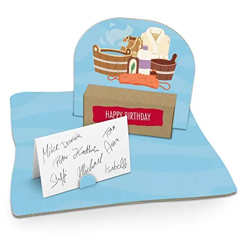 itenga Geldgeschenk I Motiv Saunautensilien/Erholung I Geburtstag I Mitbringsel I Gutschein I Geschenkverpackung mit Bodenplatte, Geschenkkarte und Stickerbogen - zum Basteln und Dekorieren