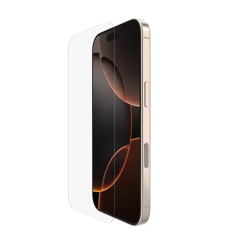 Belkin SF InvisiGlass AM Treated - Gehärtetes Glas für iPhone 16 Pro, 9H Härte, antimikrobiell und einfach zu installieren mit Easy Align Tray
