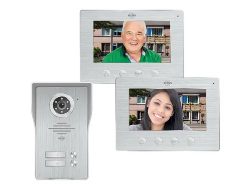 ELRO Videotürsprechanlage für 2-Familienhaus mit 2 Monitoren - Türklingelanlage mit 7 Zoll Farbmonitor und Nachtsicht, ideal für Sicherheit und Komfort in Ihrem Zuhause. Wasserdicht und UV-beständig, ausgestattet mit elektrischem Türöffner.