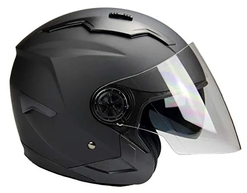 BNO Jethelm mit Langvisier Jet300 Motorradhelm Roller Helm Schutzhelm Matt Schwarz (S-XXL) (S)