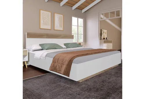 Merax Holzbett mit Patchwork Design, Doppelbett 160x200cm, Gästebett, Schwebebett, Bettgestell