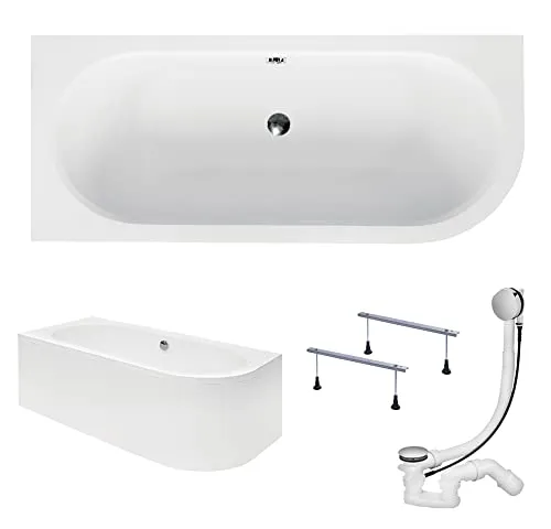 KOLMAN Badewanne AVITA Eckbadewanne 160x75 Links - Eckbadewanne aus hochwertigem Acryl, 170 Liter Fassungsvermögen, inkl. Acrylschürze und Ablaufgarnitur – ideal für entspannende Wellnessmomente in Ihrem Badezimmer.
