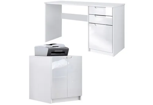 Vladon Aktenschrank Paris - Modernes Büromöbel-Set in Weiß - Die Paris Büroserie bietet modernes Design für Home-Office und professionelle Nutzung. Robuste Qualität und elegante Details machen dieses Set ideal für den Arbeitsalltag. Inklusive Schreibtisch und Druckerkommode.