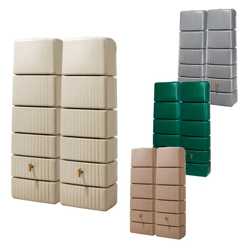 4rain Slim Regentonne Set 660 L - Platzsparendes Regenfass in Taupe - Regentonnen Set mit 660 L Volumen, bestehend aus zwei 330 L Tanks. Ideal für platzsparende Gartenbewässerung und umweltfreundliches Regenwassermanagement.