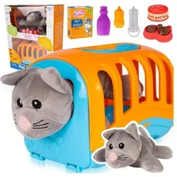 Malplay Tiertransporter mit Maskottchen Katze Pflege Zubehör Spielzeug Karma Kuscheltiere ab 3 Jahren Geschenk