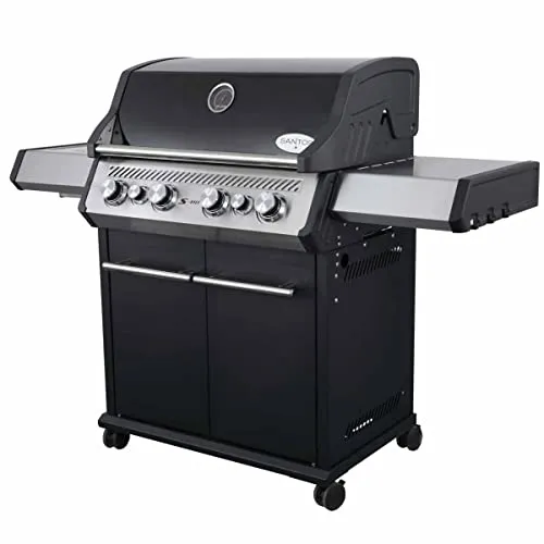SANTOS Gasgrill S-418 schwarz - 4 Hauptbrenner für maximale Grillperformance - Grills mit 4 Edelstahl-Hauptbrennern und 800 °C Infrarot-Heckbrenner für perfekte Hitzeverteilung und Grillgenuss. Ideal für BBQ-Fans!