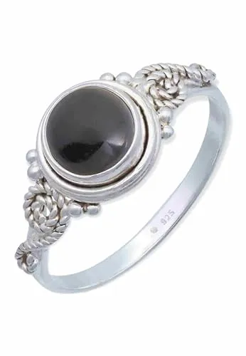 mantraroma Silber Ring Damen 925 Onyx Edelstein schwarz ausgefallen verspielt