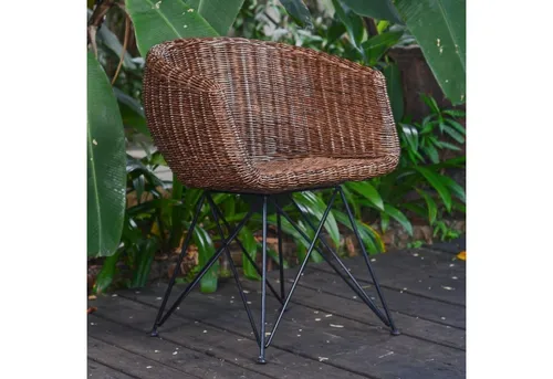 Casa Moro Stuhl Rattan-Sessel Paris braun mit Armlehne aus Naturrattan handgeflochten (Korb-Stuhl Korb-Sessel Rattanstuhl, Vintage Retro-Stuhl), Handmade, IDSB63