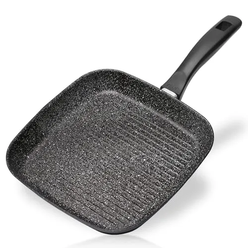 Stoneline Grillpfanne 26 x 26 cm - Pfanne aus Aluguss mit kratzfester Antihaftbeschichtung, ideal für fettfreies Braten und induktionsgeeignet. Perfekt für alle Herdarten und backofengeeignet bis 180 °C.