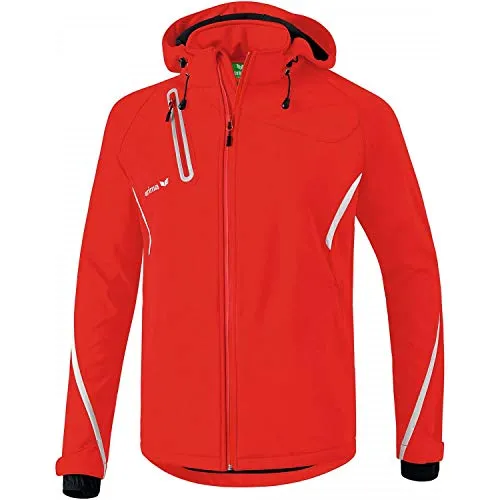 erima Kinder Softshell Jacke Function, rot, Größe 140 - Sportjacke für Kinder mit abnehmbarer Kapuze, wasserdichtem Reißverschluss und reflektierenden Details – ideal für aktive Abenteuer im Freien.
