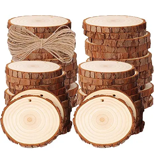 Produktbild Stück Holzscheiben, BetterJonny Rund 4-5cm Holz Log Scheiben Kit mit Loch Unvollendete Holzkreise für DIY, Basteln, Hochzeit, Weihnachten Dekoration 50