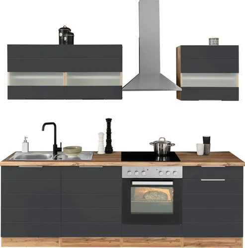 KOCHSTATION Küchenzeile KS-Luhe, 240 cm breit, wahlweise mit oder ohne E-Geräten, gefräste MDF-Fronten