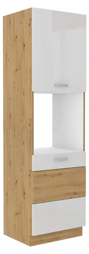 Küchen Hochschrank 60 cm Eiche Artisan + Weiss Hochglanz