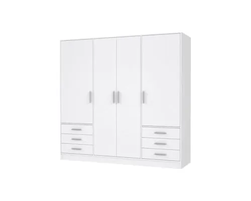 FORTE Jupiter Schrank 200 210 - 4-türiger Kleiderschrank in Weiß mit 6 Schubladen und pflegeleichter Oberfläche, ideal für optimalen Stauraum und modernes Design.
