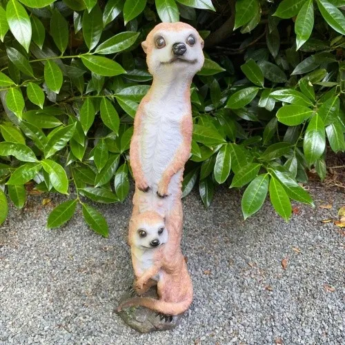 Gartenfigur Erdmännchen Figur mit Kinder 46 cm