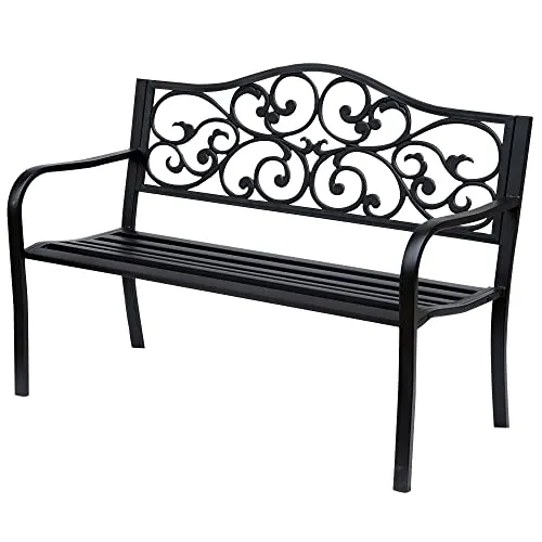 Outsunny Gartenbank - romantisches Design in Schwarz - Gartenbänke mit 127L x 60B x 89H cm, ideal zum Entspannen und Genießen der Sonne im Freien, verziert mit eleganten Details für eine stilvolle Atmosphäre.