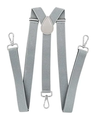 axy Herren Hosenträger mit 3 robusten Karabiner Verschluss 2,5 cm breit Y-Form stufenlos verstellbar (Grau)