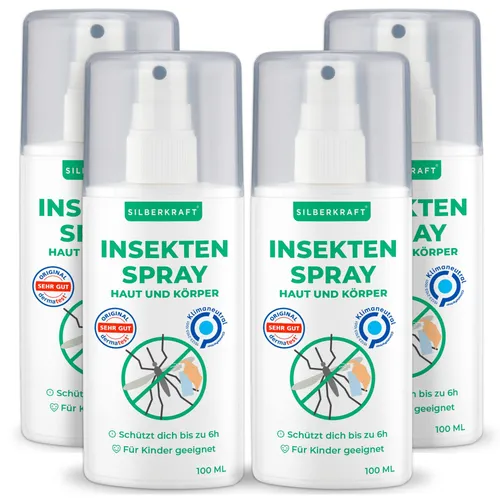 SILBERKRAFT Insektenspray für Haut & Körper - Effektiver Insektenschutz für Körper und Gesicht. Schützt bis zu 6 Stunden vor Insektenstichen mit natürlichem Zitronen-Eukalyptus-Duft. Ideal für Zuhause und auf Reisen.