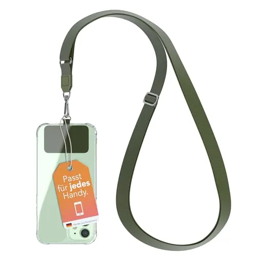 EAZY CASE - Universal Handykette zum Umhängen geeignet für alle Smartphones Handyhüllen Kette zum Umhängen Grün mit breitem Band Handyband mit jeder Hülle kombinierbar Smartphonekette in Olive Grün
