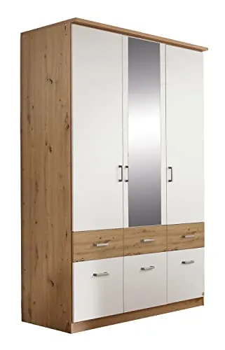 Home4You Kleiderschrank - Alpinweiß mit Artisan Eiche Dekor - Kleiderschrank mit 3 Türen, bietet großzügigen Stauraum und ein modernes Design für jedes Schlafzimmer.