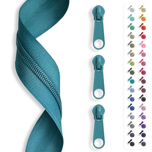 5m Reißverschluss endlos, Spirale 3mm + 15 Schieber/Zipper 32 Farben, Meterware (Petrol)