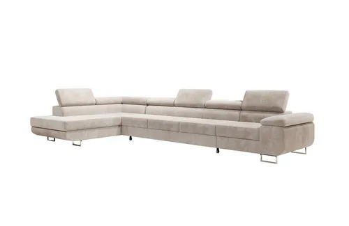 Luxusbetten24 Designer Sofa Maxi in Cord - Sofas & Couches mit Schlaffunktion und Stauraum – ideal für große Wohnräume und Familien, bietet bis zu 7 Sitzplätze und individuelle Unterstützung durch verstellbare Kopfstützen.