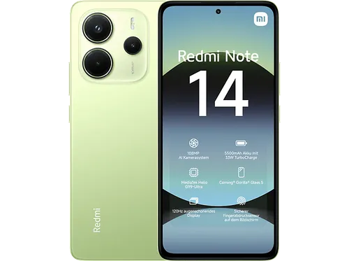 XIAOMI Redmi Note 14 128 GB Lime Green Dual SIM - Smartphone mit 6 GB RAM und 128 GB Speicher, leistungsstarker Akku und beeindruckendem Display für ein erstklassiges Nutzungserlebnis.