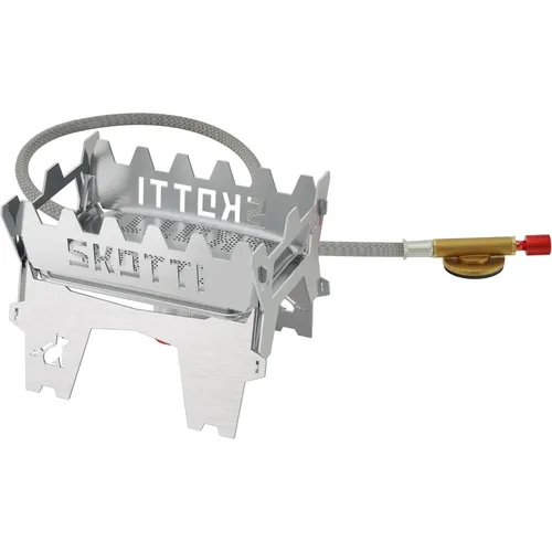 SKOTTI Booster Campingkocher Gas mini - Grills & Feuerschalen, ideal für spontane Outdoor-Abenteuer mit schneller Einsatzbereitschaft in 30 Sekunden und 2,1 kW Leistung für effizientes Kochen.