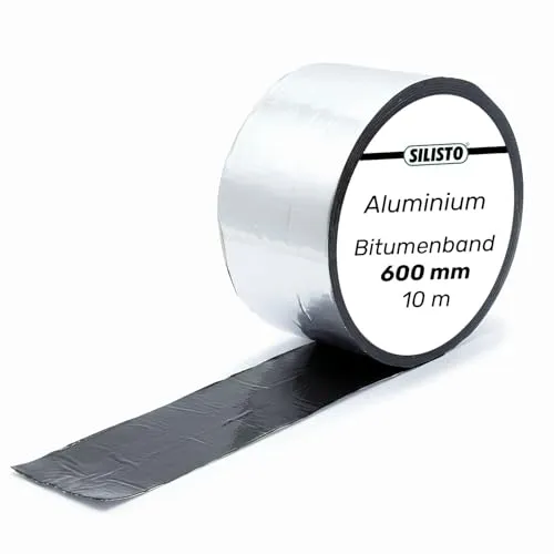 Bitumenband Reparaturband 600mm x 10 Meter, Farbe Alu - Klebeband für Risse & Fugen, Dichtungsband gegen Wasser und Feuchtigkeit, selbstklebend, Dach und Schornsteindichtung