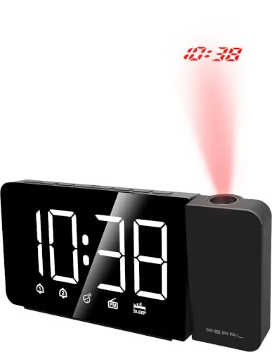 PEARL Dual Alarm Wecker: Projektions-Radiowecker mit 2 Weckzeiten und USB-C