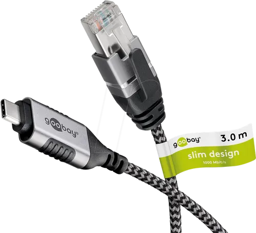 Goobay Ethernet-Kabel USB-C 3.1 auf RJ45, Slim, 3 m, mehrfarbig,Goobay