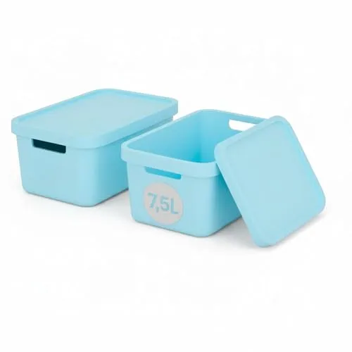 Plastard Aufbewahrungsboxen mit Deckel 2er-Set, 7,5 L, Blau in blau von Plastard