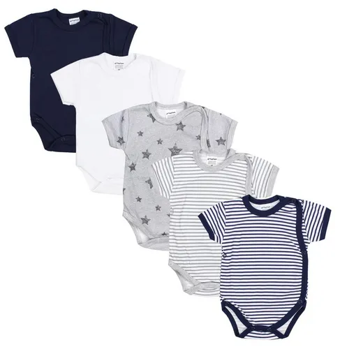 TupTam Baby Body Kurzarm Jungen – 5er Set aus Baumwolle - Bodys für Baby-Jungen, OEKO-TEX zertifiziert, mit praktischem Druckknopfverschluss für einfaches Wickeln und hohen Tragekomfort für empfindliche Babyhaut.