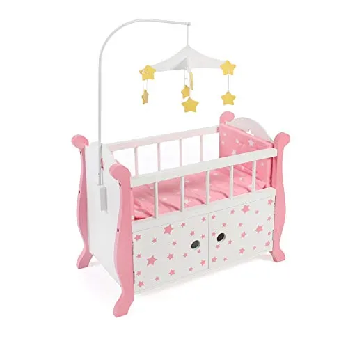 Bayer Chic 2000 Puppenbett mit Mobile - Puppenmöbel für Puppen bis 46 cm, mit weich gepolsterten Seiten und viel Stauraum für Accessoires. Fördert die Kreativität und ist aus umweltfreundlichem MDF gefertigt.