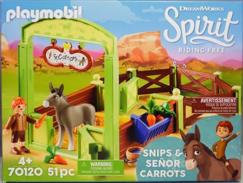 Playmobil Spirit 70120 Pferdebox Zaun Snips & Esel Herr Karotte Futter Stroh NEU