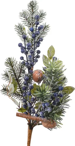Künstlicher Tannenzweig 50cm mit blauen Beeren Grün / Blau