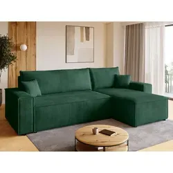 BroMARKT Ecksofa ADI mit Schlaffunktion und Bettkasten – L-Form, Dunkelgrün