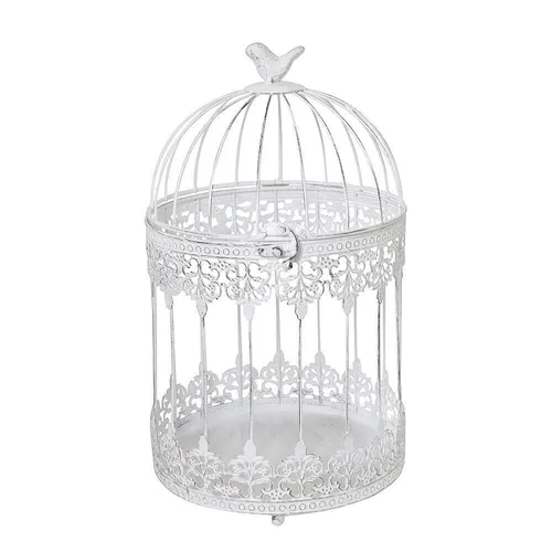 Deko-Vogelkäfig FRIDA - Shabby Chic Käfig mit Ornament - Sonstige, eleganter Vogelkäfig aus Metall im Landhausstil, perfekt für eine charmante Dekoration in jedem Raum.