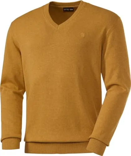 Otto Kern Pullover Herren mit V-Ausschnitt, Strickpullover aus 100% Baumwolle, Bequemes Sweatshirt in Regular-Fit Passform, Gelb, Gr. L
