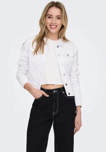 ONLY Damen Jeansjacke ONLWonder Life - Stilvolle Übergangsjacke in Weiß - Funktionsjacken, lässige Jeansjacke mit Knopfleiste und Fly-Away Kragen, perfekt für den modischen Übergang zwischen den Jahreszeiten.