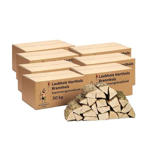 Neandertaler Feuer Kaminholz 210 kg - Hartholz für Grill und Kamin - Hochwertiges Brennholz aus 100 % Esche für gemütliche Abende und Grillvergnügen. Kammergetrocknet für optimale Brenneigenschaften und wenig Asche. Direkt vom Hersteller – nachhaltig und umweltbewusst.