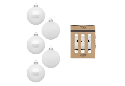 MAGIC by Inge Weihnachtsbaumkugel, Weihnachtskugeln Glas 3cm 24 Stück - Pure White