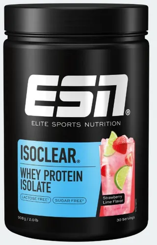 ESN ISOCLEAR Whey Isolate Protein Pulver Strawberry Lime, 908 g - Molkenproteine mit fruchtig erfrischendem Geschmack, nahezu 0% Zucker und 0% Fett für effektives Gewichtsmanagement und Muskelaufbau.