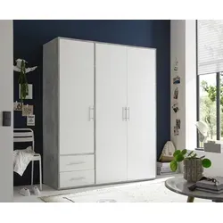 Stella Trading Kleiderschrank in Beton Optik, Weiß - 3-türiger Stauraumwunder - Kleiderschränke - Moderner Drehtürenschrank mit viel Stauraum und einfacher Montage, ideal für jedes Schlafzimmer.