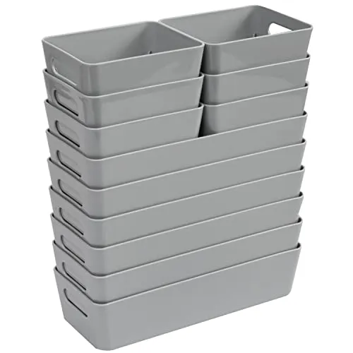 Hummelladen Schubladen Ordnungssystem - 6 cm hoch - 12 Teile in 2 Größen - für 60x40 Schublade - Aufbewahrungsbox grau - Organizer