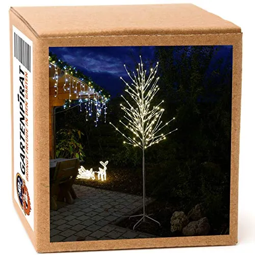 LED-Baum weiß mit 240 warmweißen LEDs - Weihnachtsdeko für draußen, 240 cm hoch, energieeffizient mit warmweißem Licht für festliche Stimmung im Garten.